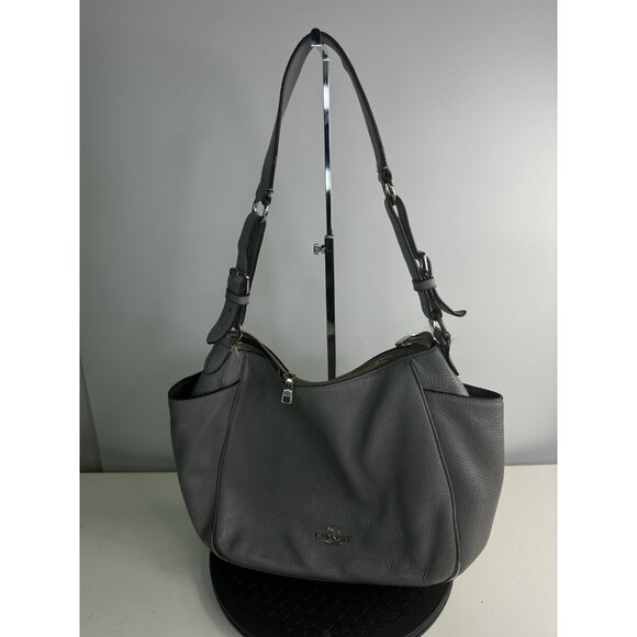 DAMAGED - Coach Rori Silver Stone Gray Granite Pebbled Leather Shoulder C2853 - Picture 1 of 12